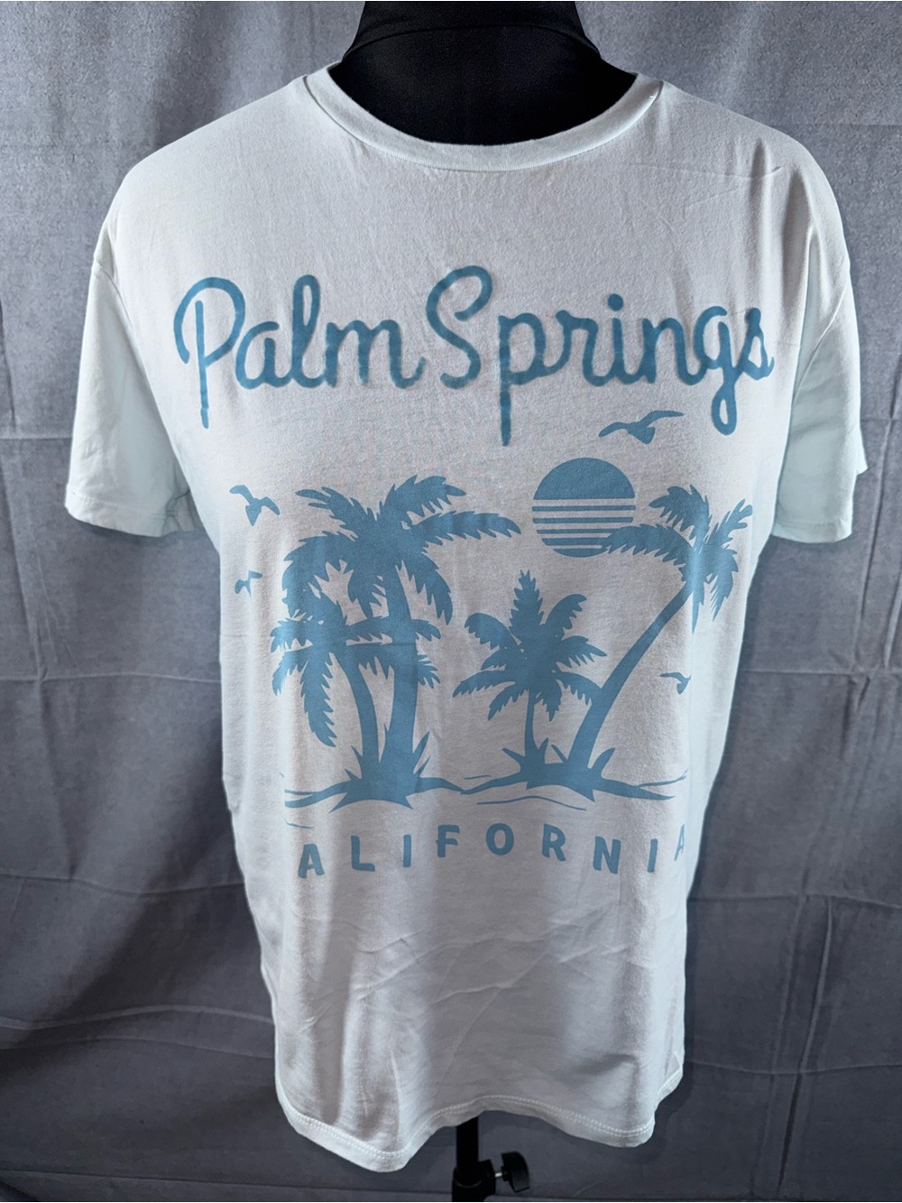 2677-Palm Springs Graphic Tee - White with Light Blue Design